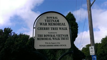 Sign at the Bowral Vietnam War Memorial Cherry Tree Walk entrance