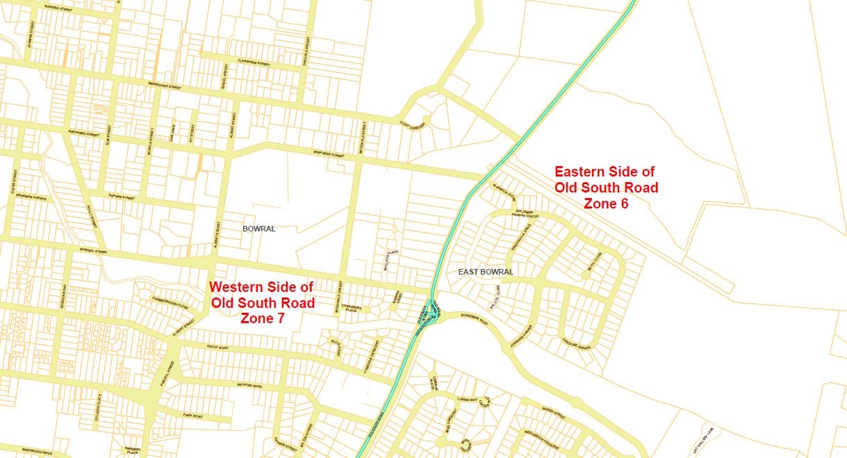 Bulky waste collection map of zone 6 and zone 7 Old South Rd Bowral Wingecarribee Shire 2023