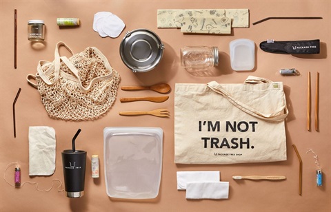 Examples of products that you can buy to avoid buying plastic including toothbrushes and reusable coffee cups.