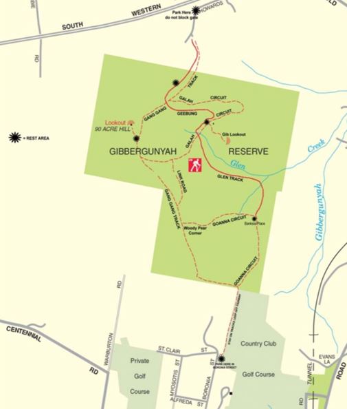 Walking trail map of Gibbergunyah.
