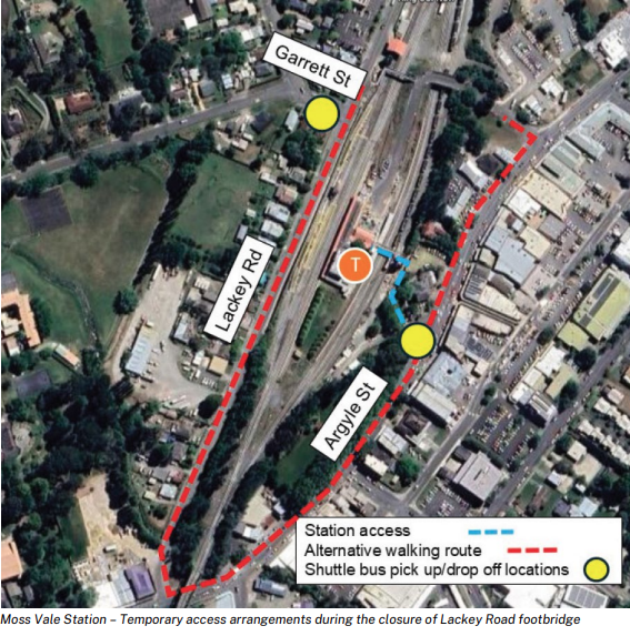 Moss Vale Station Temporary access arrangements during closure of Lackey Road Footbridge .png