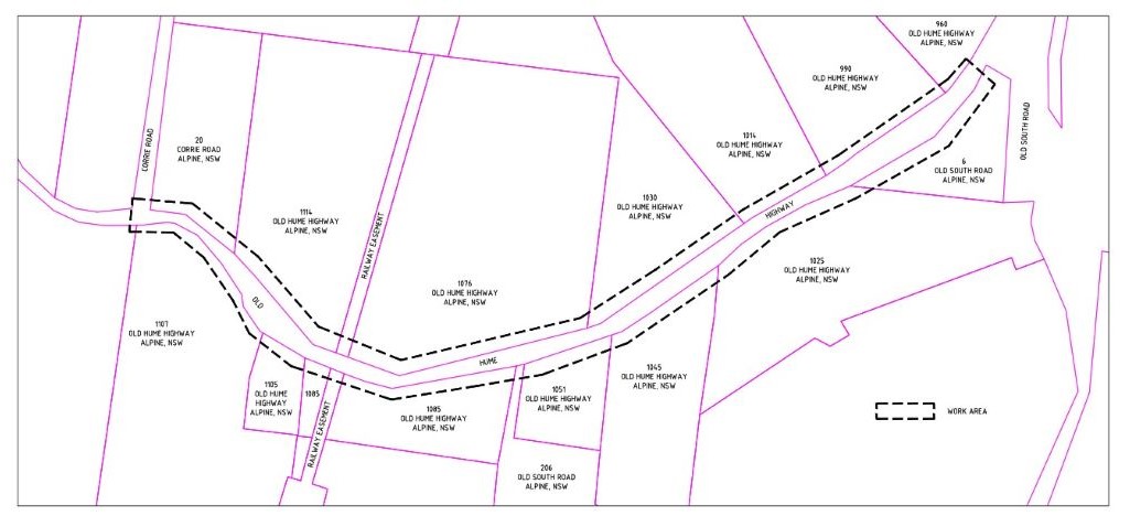 Old Hume Highway, Alpine. Shoulder Widening Capital Work Plan Map
