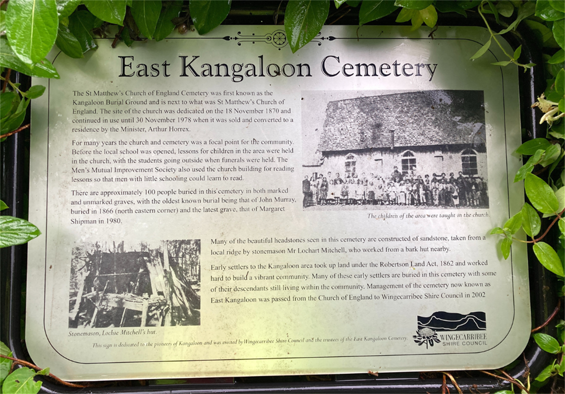 Image of the East Kangaloon Cemetery information sign